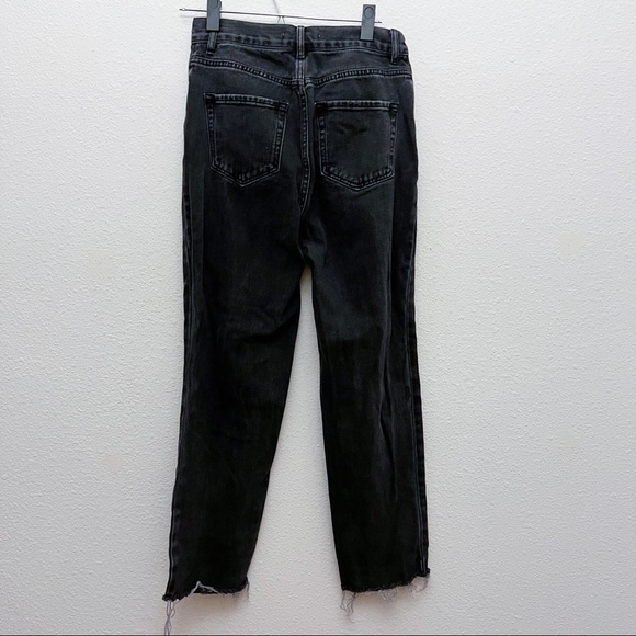 Pacsun High Rise Straight Leg Button Fly Distressed Black Raw Hem Jeans Size 25 - Picture 4 of 11